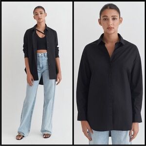 Cuyana Oversized Black Poplin Button Down